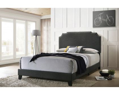 Coaster Tamarac Upholstered Nailhead Queen Bed - Gray