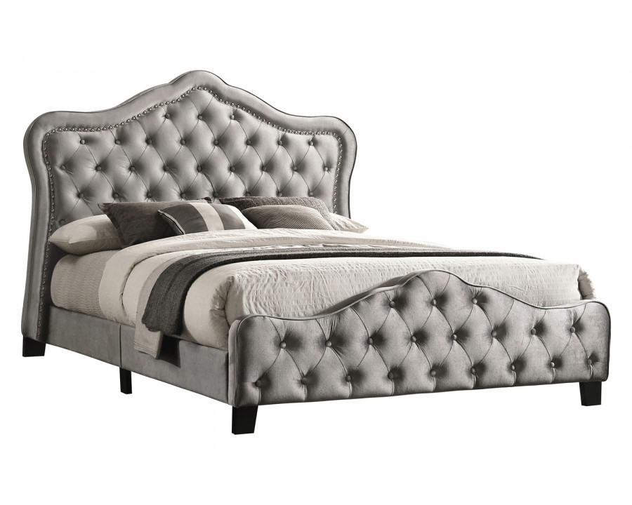 Coaster Bella Upholstered Tufted Panel Eastern King Bed - Gray