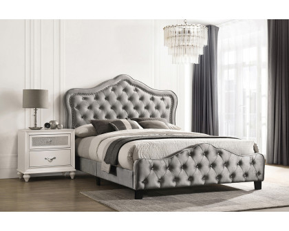 Coaster Bella Upholstered Tufted Panel Eastern King Bed - Gray