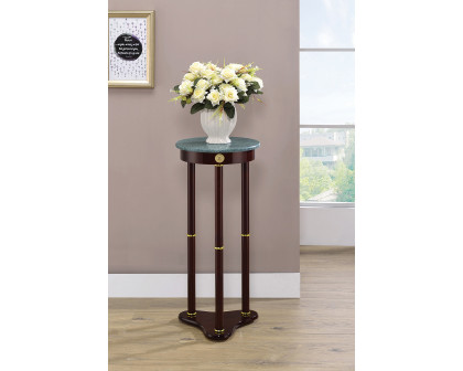 Coaster - Round Marble Top Accent Table in Merlot