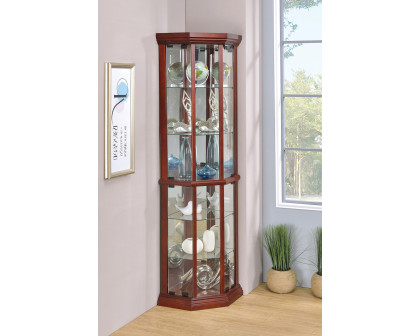 Coaster - 6-Shelf Corner Curio Cabinet in Medium Brown