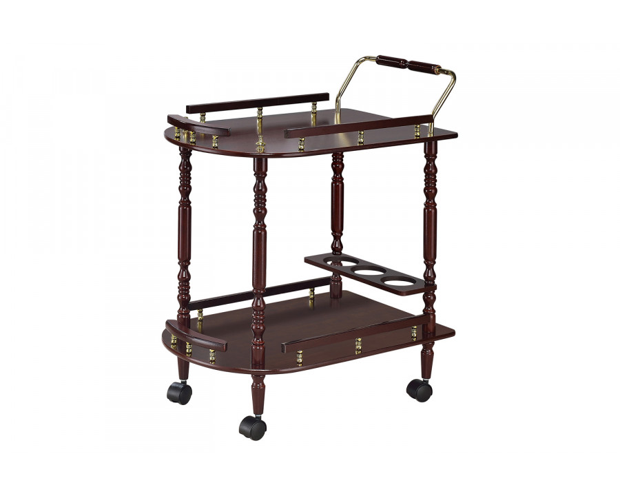 Coaster - 2-Tier Serving Cart in Merlot/Brass