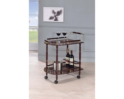 Coaster - 2-Tier Serving Cart in Merlot/Brass