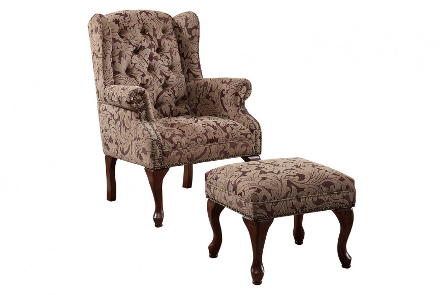 Coaster™ Tufted Back Accent Chair And Ottoman - Light Brown/Burgundy