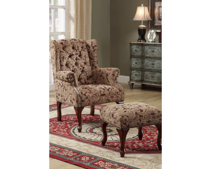 Coaster™ Tufted Back Accent Chair And Ottoman - Light Brown/Burgundy