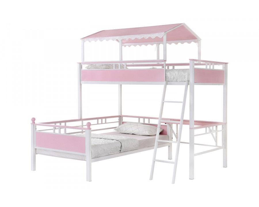 Coaster - Alexia Twin Over Twin Workstation Bunk Bed in Pink/White