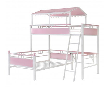 Coaster - Alexia Twin Over Twin Workstation Bunk Bed in Pink/White