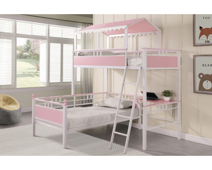 Coaster - Alexia Twin Over Twin Workstation Bunk Bed in Pink/White