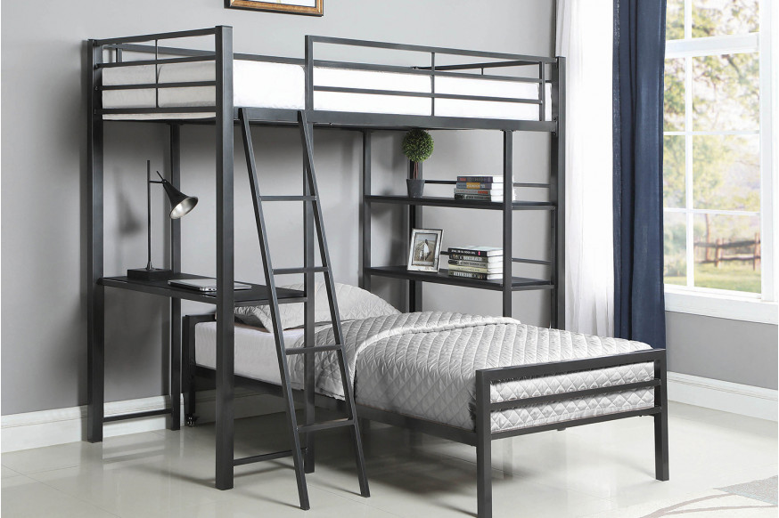 Coaster™ Hadley 2-Piece Metal Twin Workstation Loft Bed Set - Gunmetal