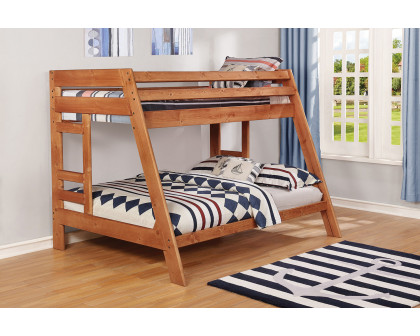 Coaster Wrangle Hill Twin Over Full Bunk Bed with Built-In Ladder - Amber Wash