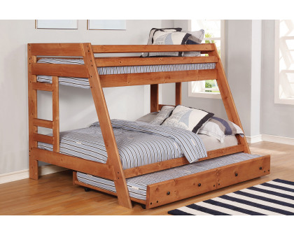 Coaster Wrangle Hill Twin Over Full Bunk Bed with Built-In Ladder - Amber Wash