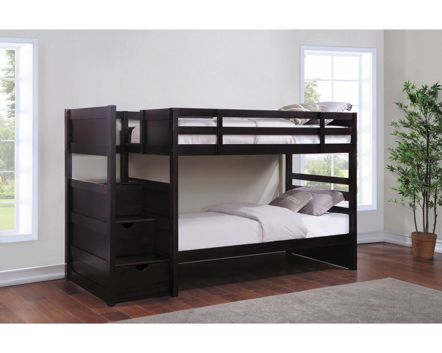 Coaster - Elliott Twin Over Twin Stairway Bunk Bed in Cappuccino