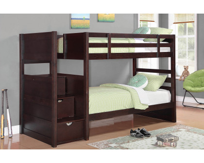 Coaster - Elliott Twin Over Twin Stairway Bunk Bed in Cappuccino