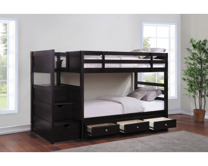 Coaster - Elliott Twin Over Twin Stairway Bunk Bed in Cappuccino