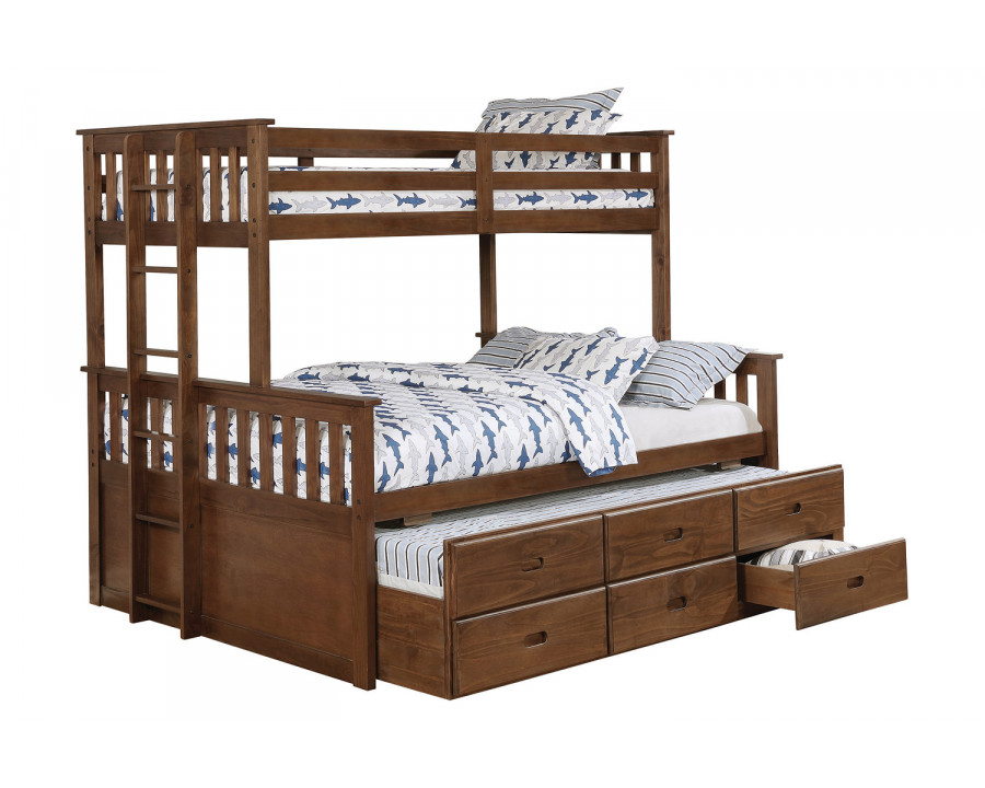 Coaster - Atkin Twin Extra Long Over Queen 3-Drawer Bunk Bed in Weathered Walnut