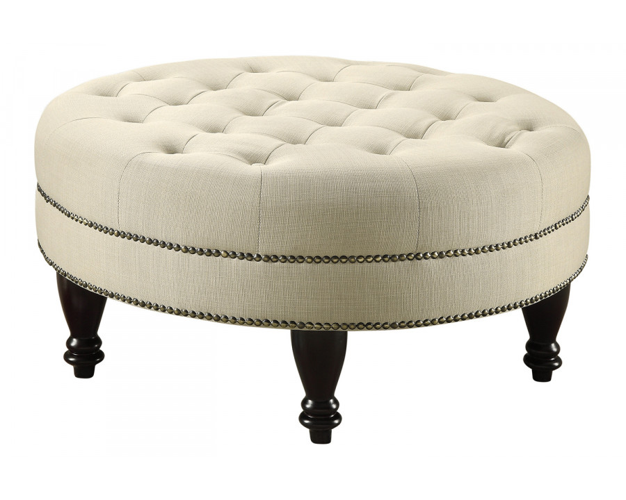 Coaster - Round Upholstered Tufted Ottoman in Oatmeal