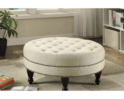 Coaster - Round Upholstered Tufted Ottoman in Oatmeal