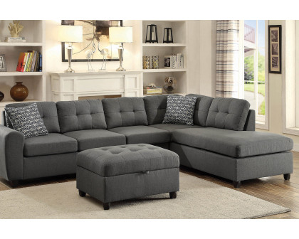 Coaster Stonenesse Upholstered Tufted Sectional With Storage Ottoman - Gray