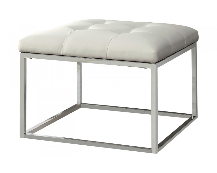 Coaster - Upholstered Tufted Ottoman in White/Chrome