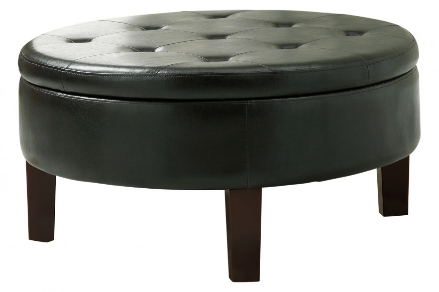 Coaster™ Round Tufted Upholstered Storage Ottoman - Dark Brown