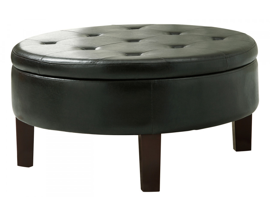 Coaster - Round Tufted Upholstered Storage Ottoman in Dark Brown