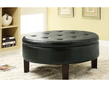 Coaster™ Round Tufted Upholstered Storage Ottoman - Dark Brown