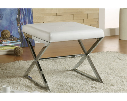 Coaster - X-Cross Square Ottoman in White/Chrome