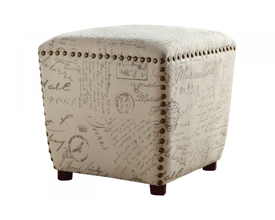 Coaster - Upholstered Ottoman With Nailhead Trim in Off White/Gray