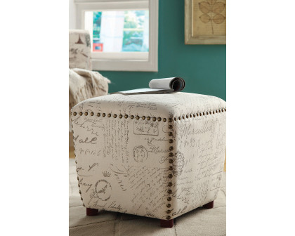 Coaster - Upholstered Ottoman With Nailhead Trim in Off White/Gray