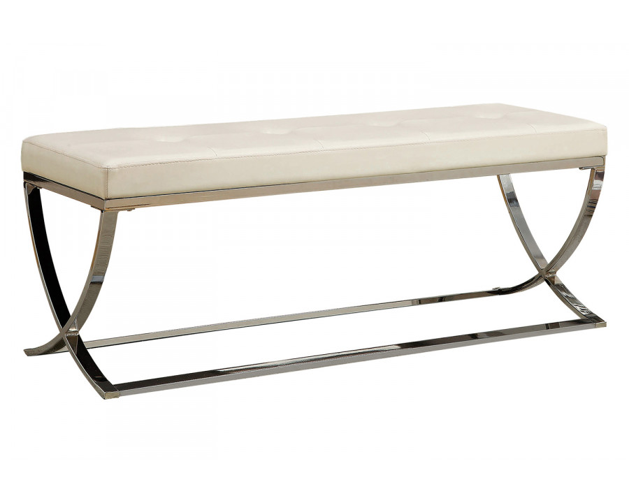 Coaster - Bench With Metal Base in White/Chrome