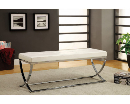 Coaster - Bench With Metal Base in White/Chrome