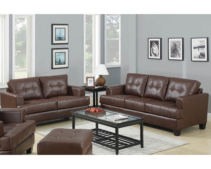 Coaster Samuel Upholstered Tufted Living Room Set - Dark Brown