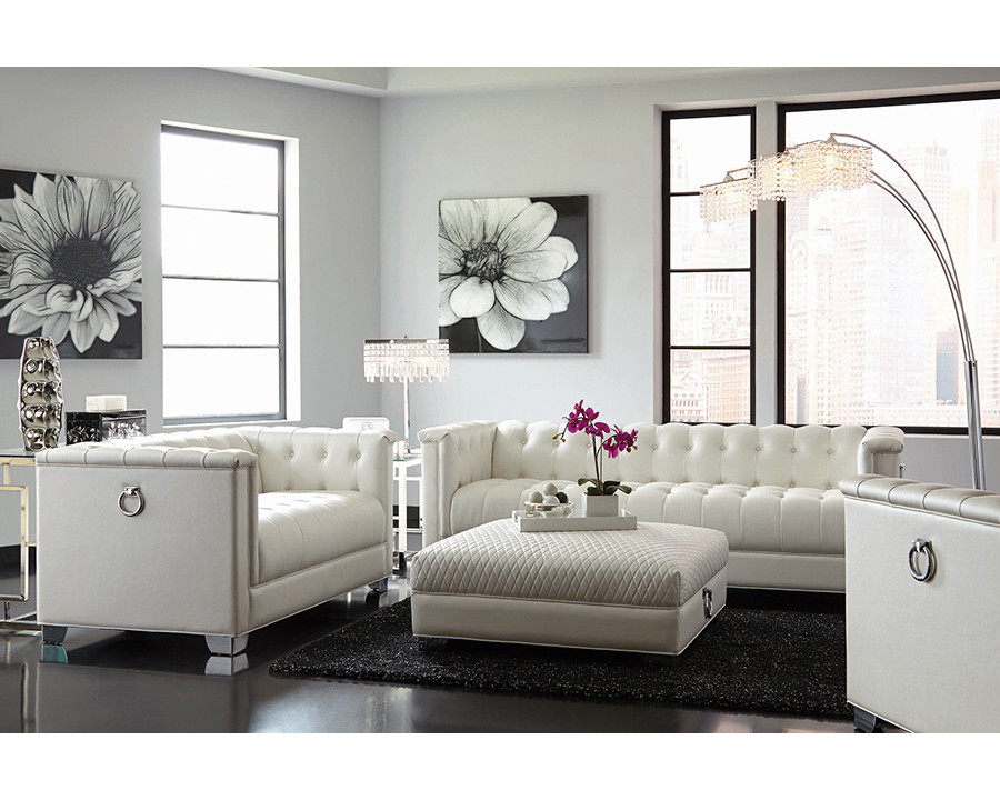 Coaster Chaviano Upholstered Tufted Living Room Set with Chair - Pearl White