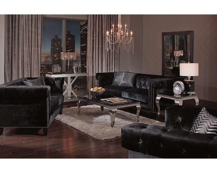 Coaster Reventlow Upholstered Tufted Living Room Set with Chair - Black