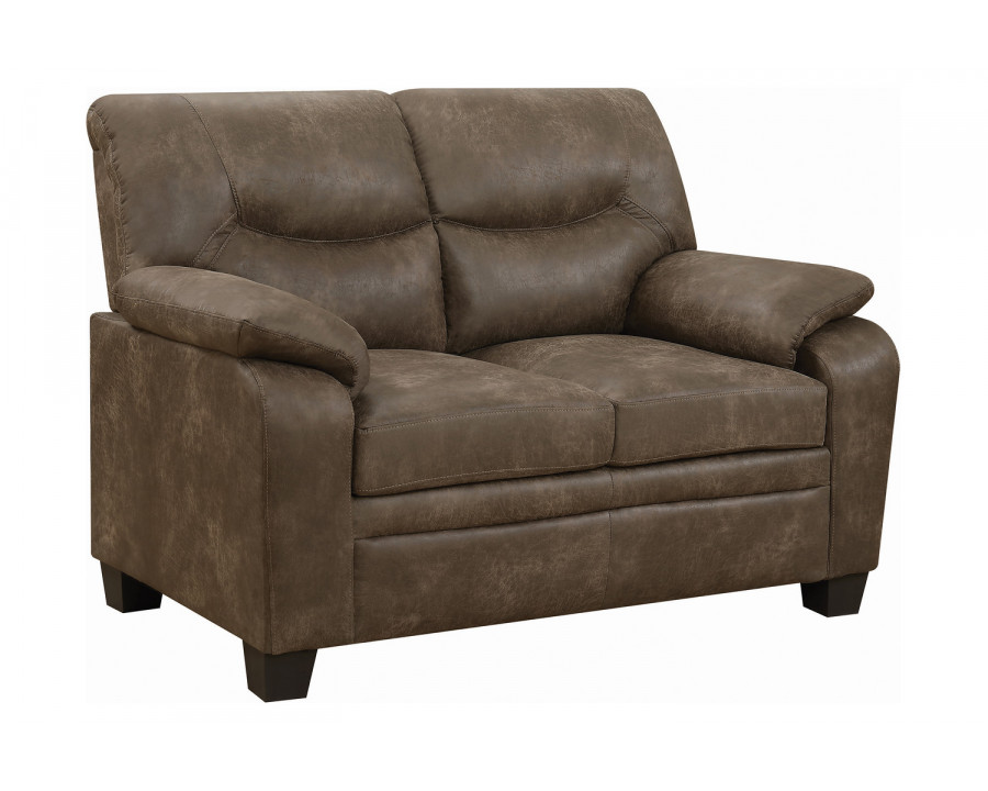 Coaster - Meagan Upholstered Loveseat With Pillow Top Arms in Brown