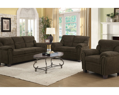 Coaster Clemintine Upholstered Sofa with Nailhead Trim - Brown