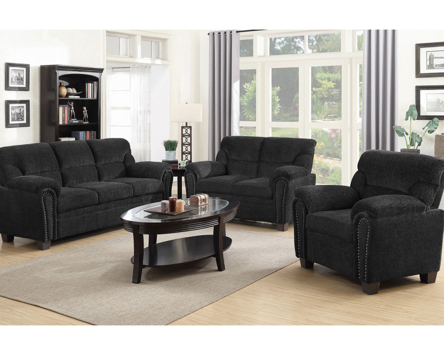 Coaster Clemintine Upholstered Pillow Top Arm Living Room Set with Chair - Graphite