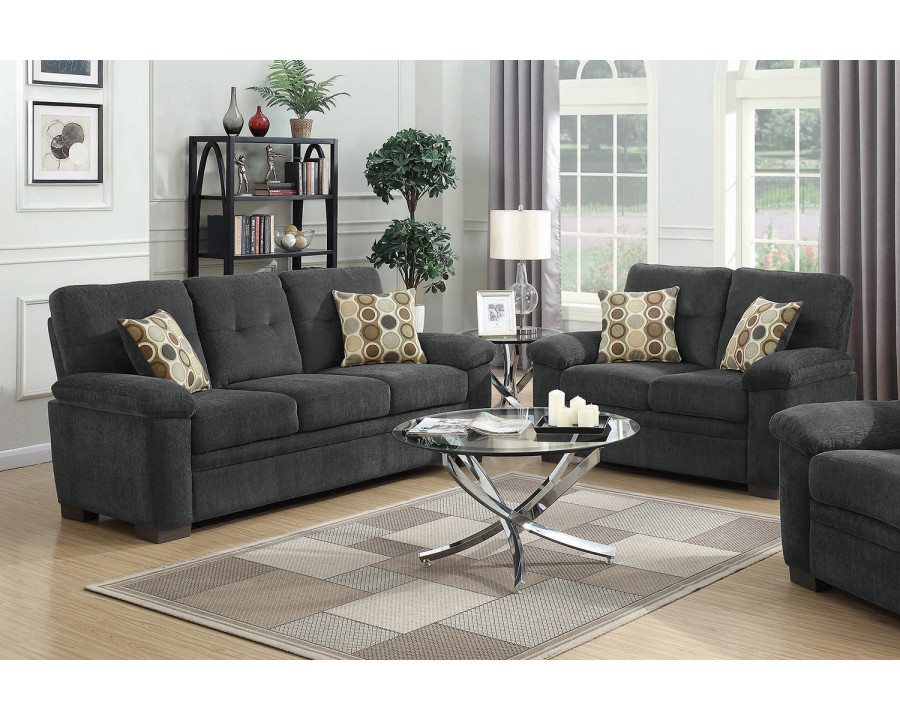 Coaster Fairbairn Upholstered Tufted Living Room Set - Charcoal