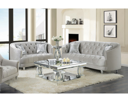 Coaster - Avonlea Sloped Arm Tufted Sofa in Gray