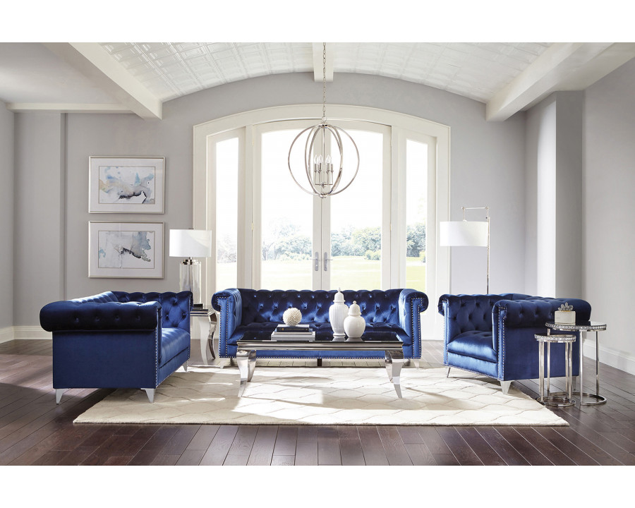 Coaster - Bleker Tufted Tuxedo Arm Loveseat in Blue