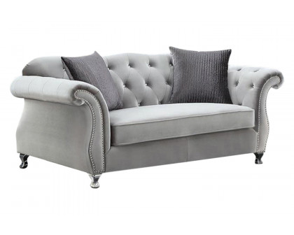 Coaster - Frostine Button Tufted Sofa in Silver