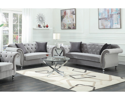 Coaster - Frostine Button Tufted Sofa in Silver