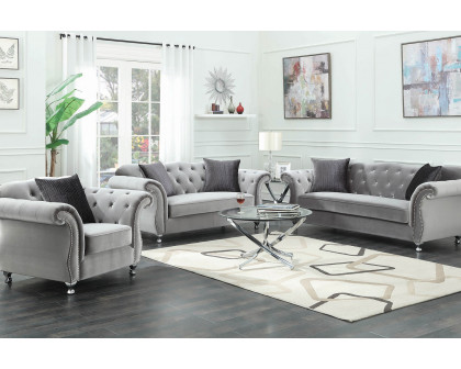 Coaster - Frostine Button Tufted Sofa in Silver