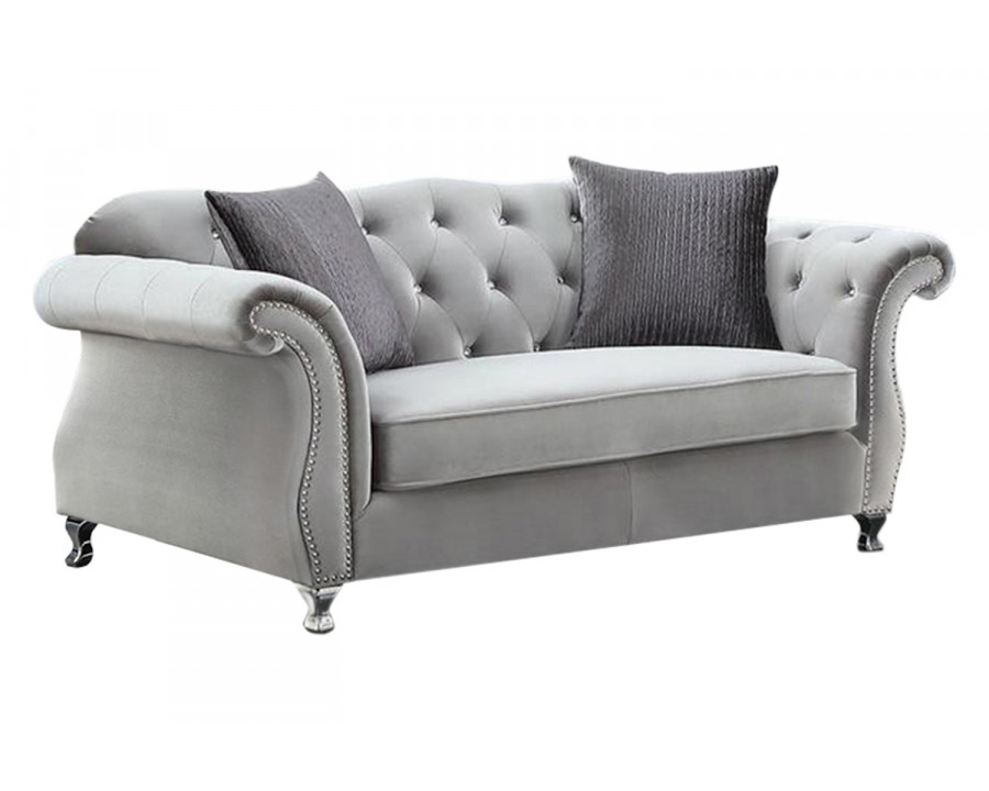 Coaster - Frostine Button Tufted Loveseat in Silver