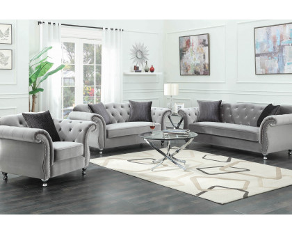 Coaster - Frostine Button Tufted Loveseat in Silver