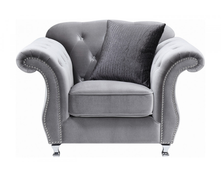 Coaster - Frostine Button Tufted Chair in Silver