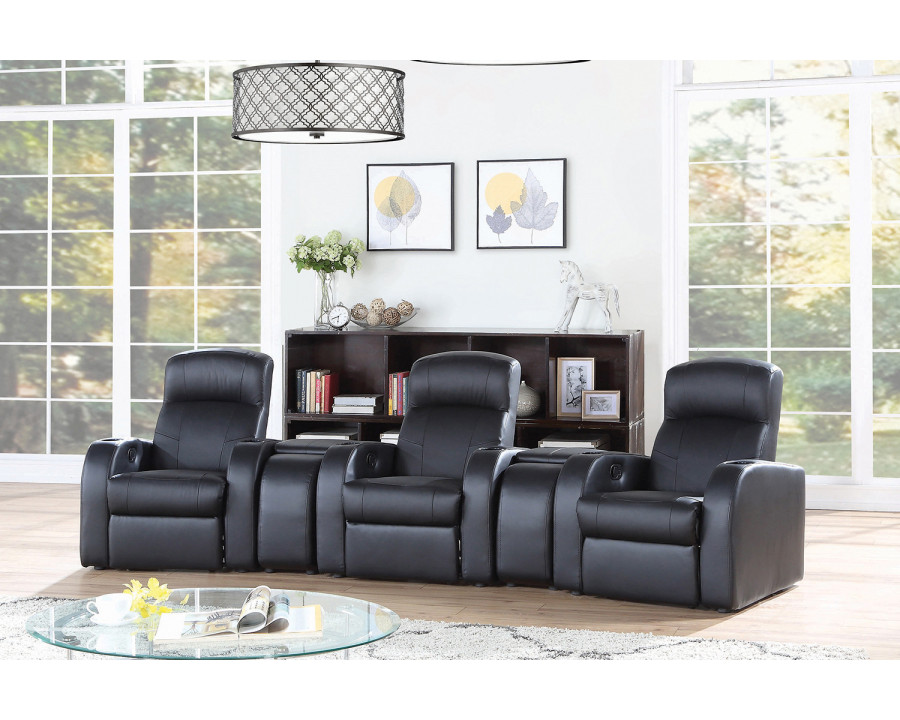 Coaster - Cyrus Upholstered Recliner Living Room Set in 3 Recliners And 2 Consoles, Black