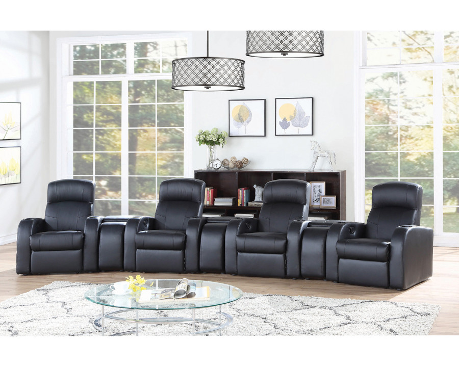 Coaster - Cyrus Upholstered Recliner Living Room Set in 4 Recliners And 3 Consoles, Black