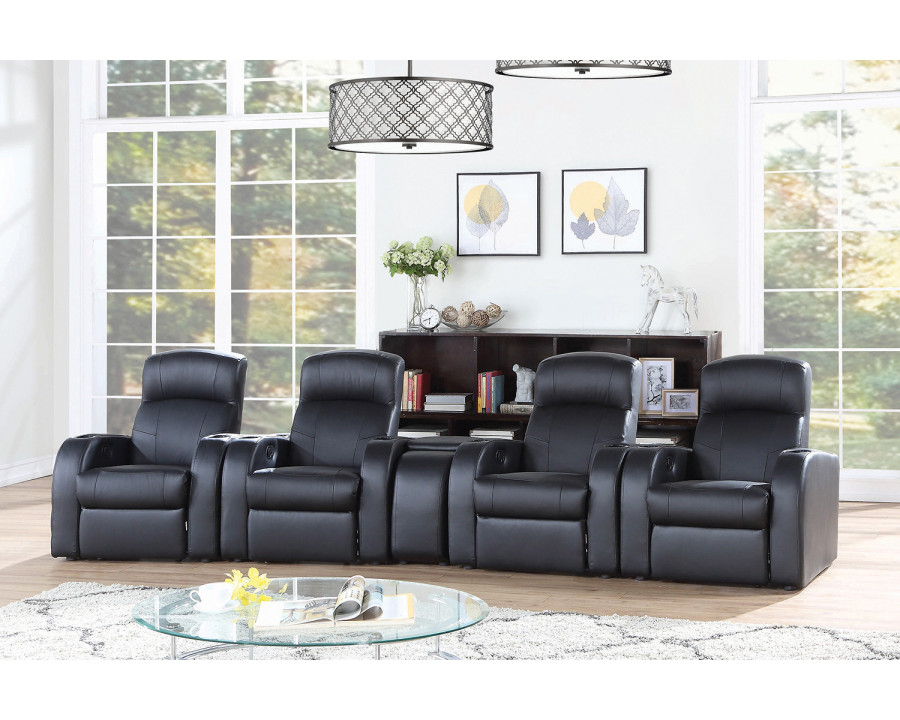 Coaster - Cyrus Upholstered Recliner Living Room Set in 4 Recliners And Console, Black