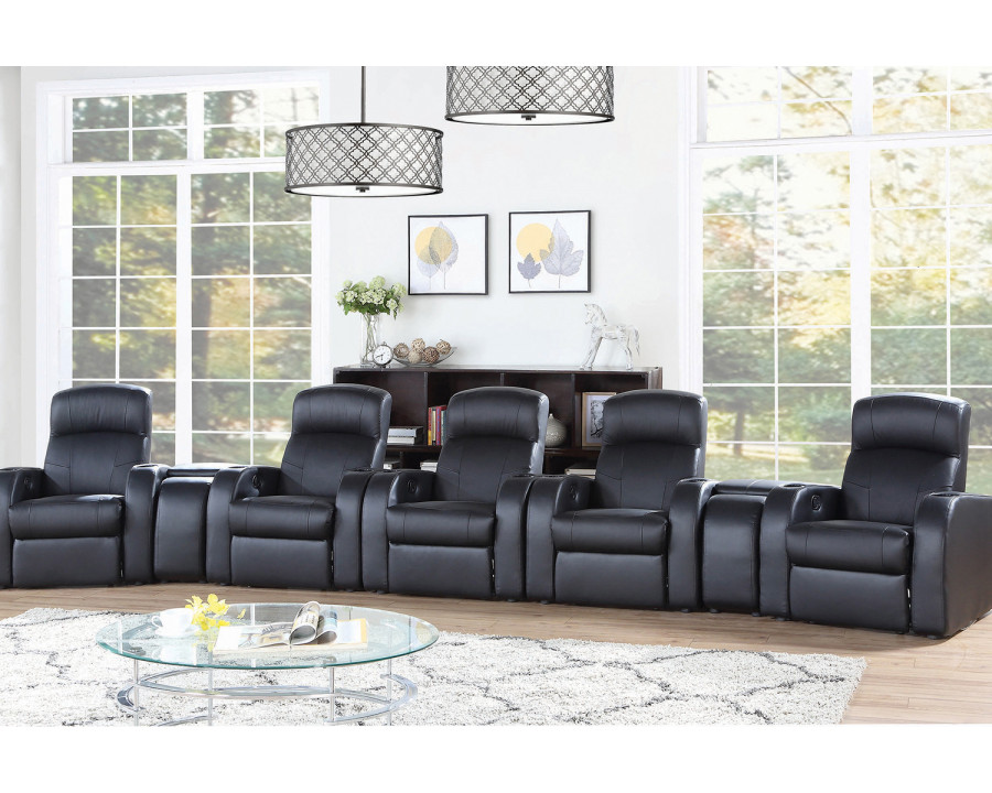 Coaster - Cyrus Upholstered Recliner Living Room Set in 5 Recliners And 2 Consoles, Black